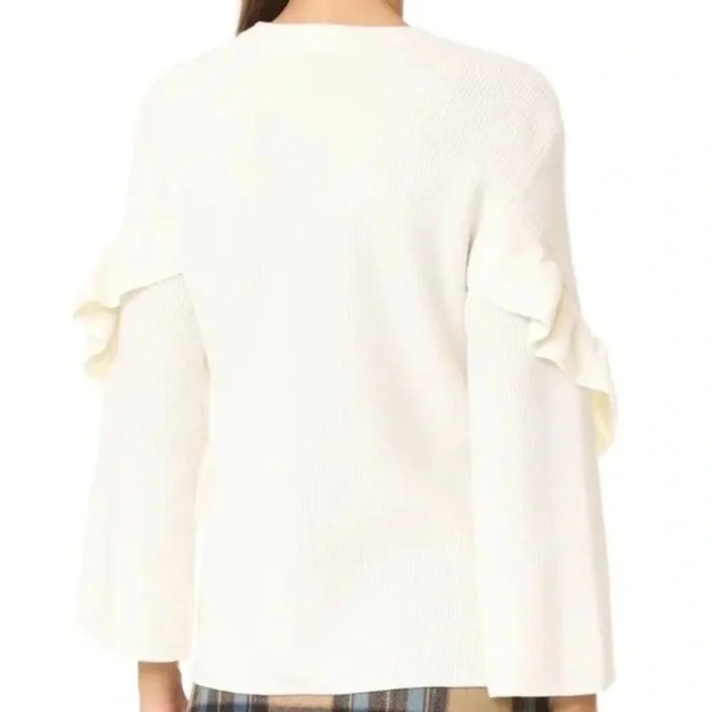 Tory Burch Ashley ruffle bell sleeve merino wool sweater M feminine flirty ivory